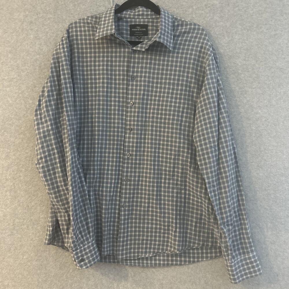 Rodd & Gunn Sports Fit‎ Xl Mens Blue Gray Plaid Button Up Woven In Italy